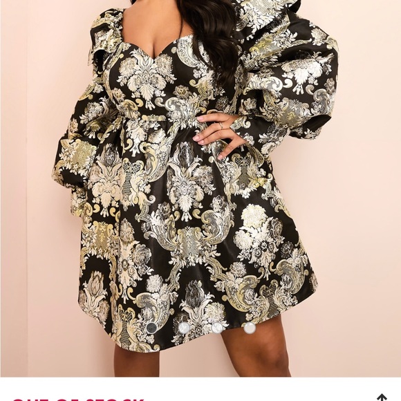 ASOS LUXE Curve jacquard baby doll mini dress with puff sleeves 16 - Picture 2 of 9